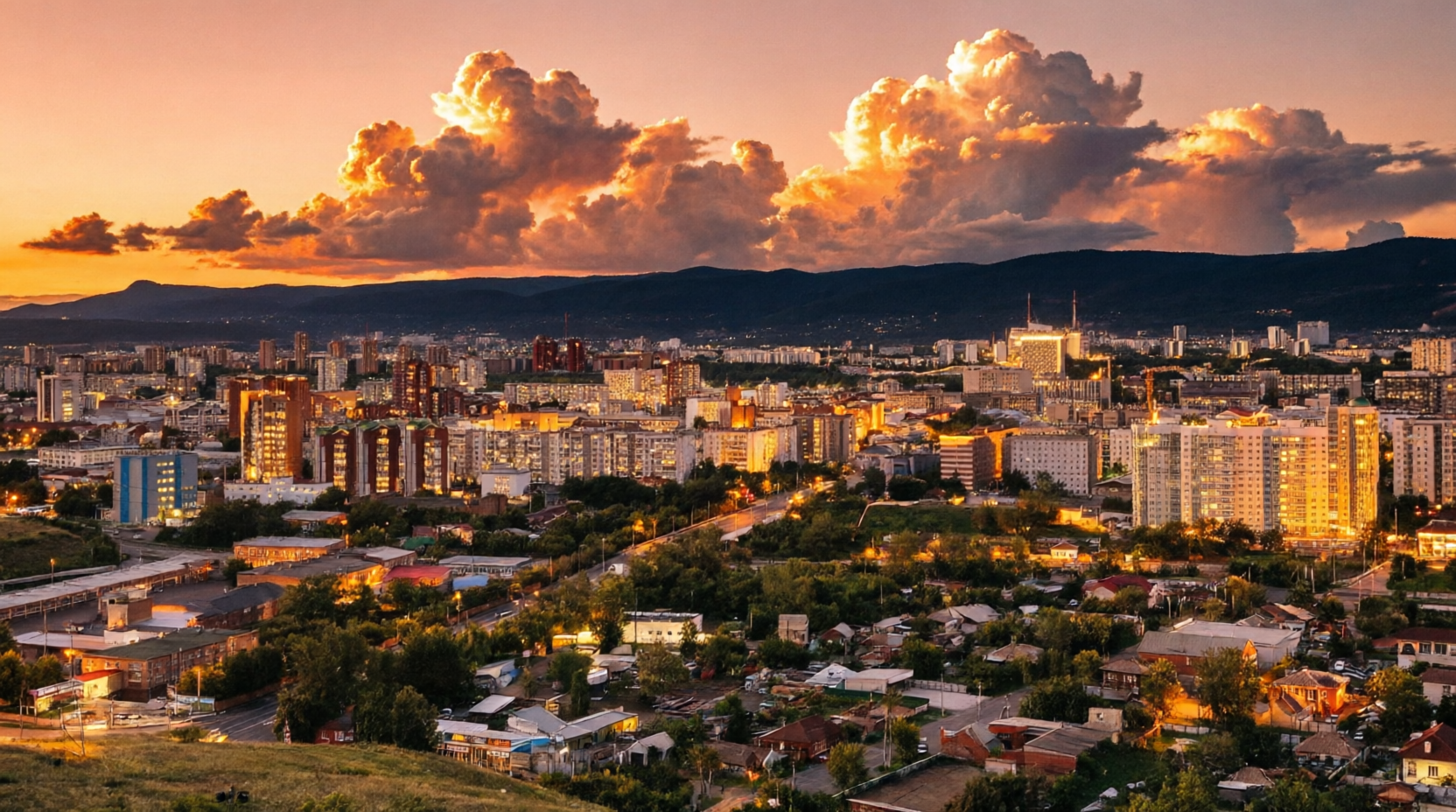 Панорама города на закате
