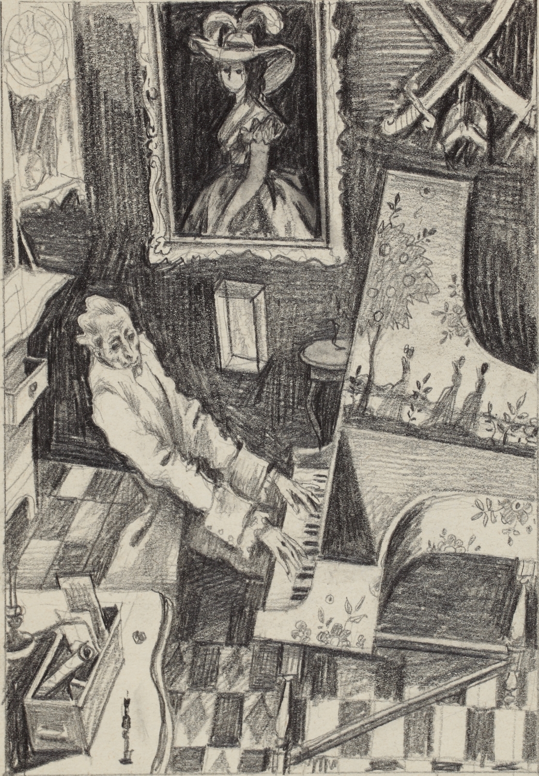 Эскиз иллюстрации к сказке Г.Х. Андерсена «Старый дом». 1975