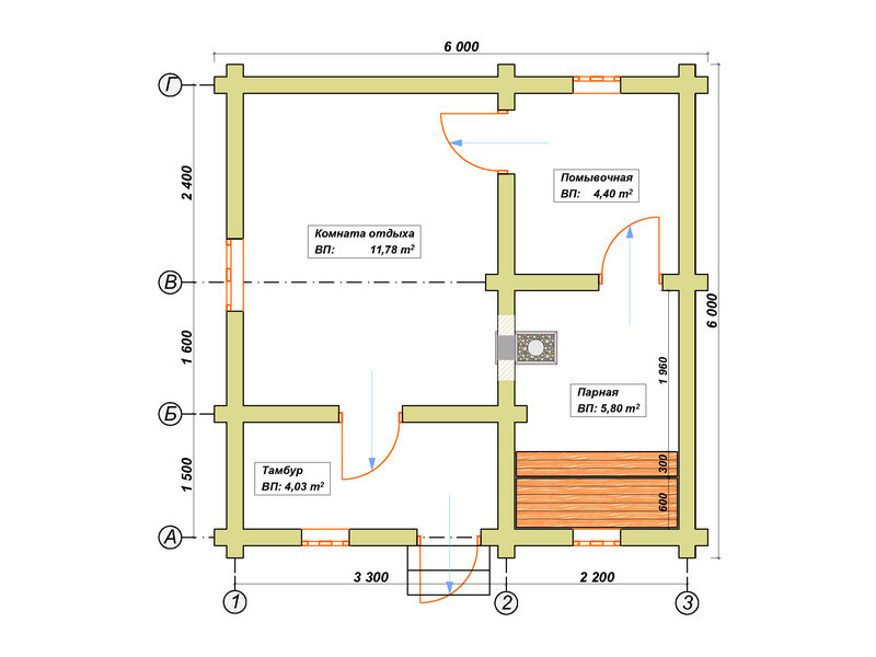 Схема бани 6х6