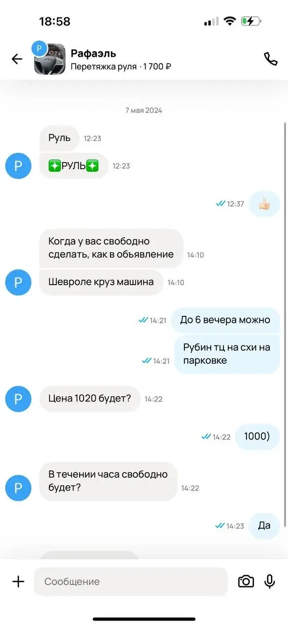 Переписка с клиентом Рафаэль