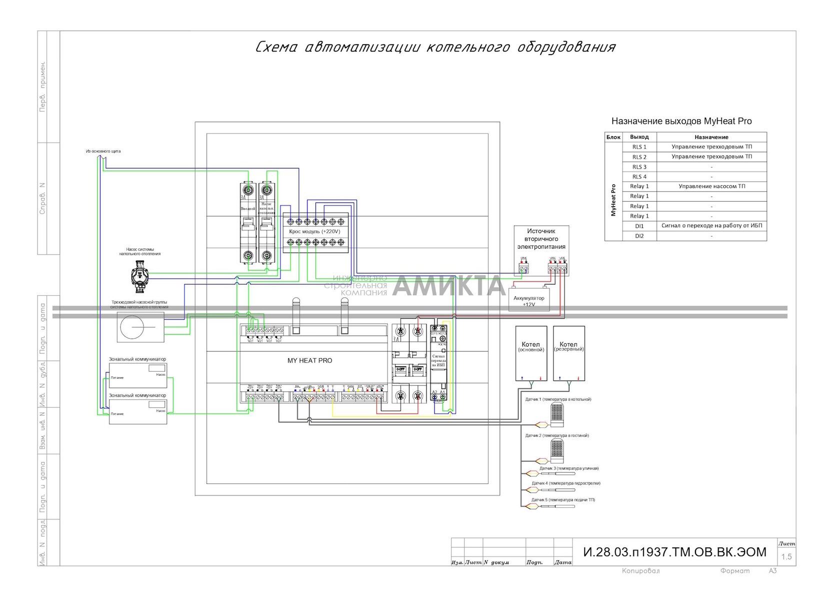 Схема автоматики в котельной с основным и резервным котлом