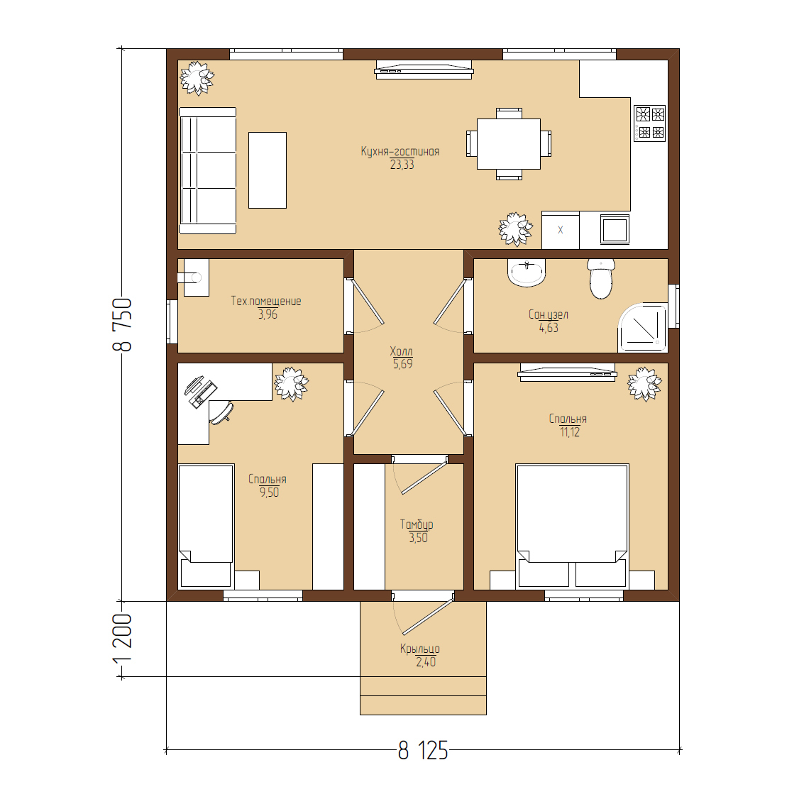 планировка дома одноэтажного 3 комнаты