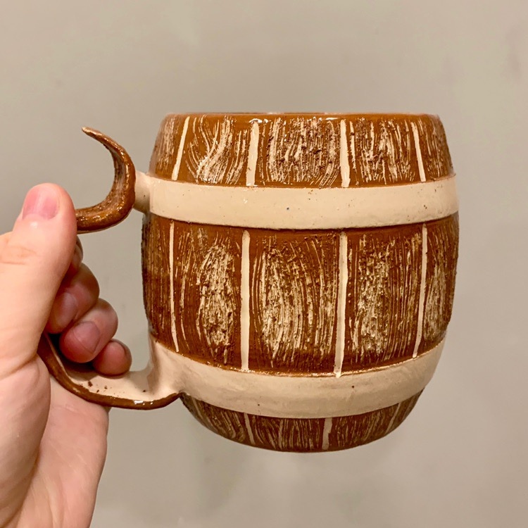 handmade clay beer mug, bold pottery making Toronto project for beginners