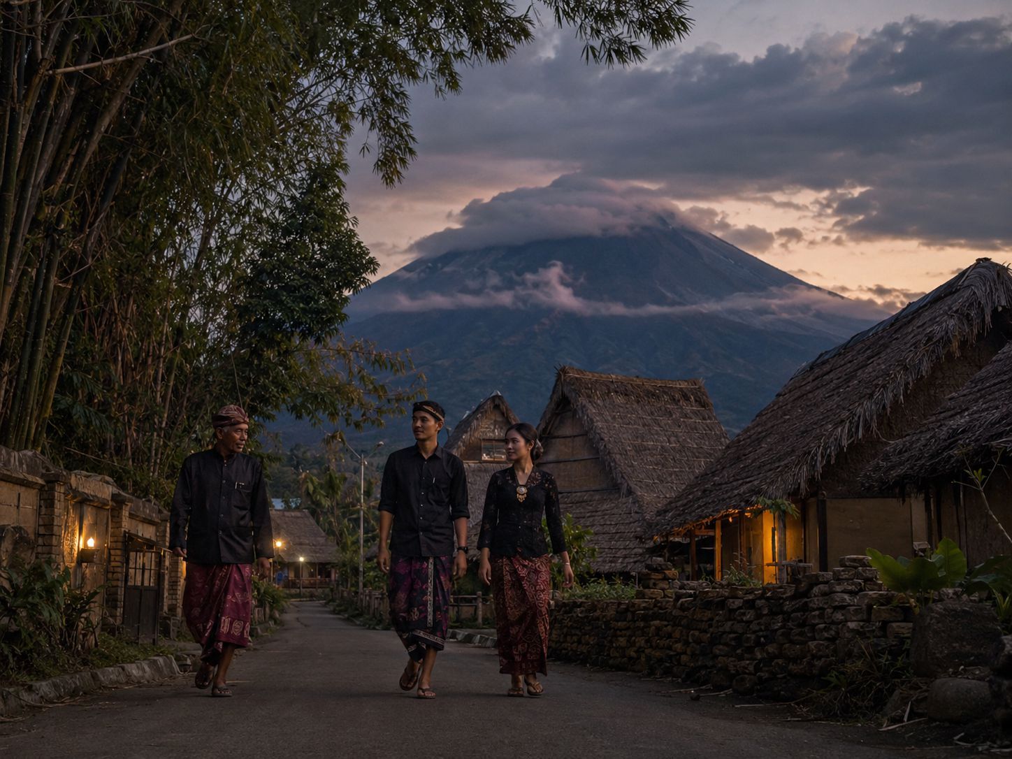 Suasana senja yang misterius di desa kaki Gunung Rinjani