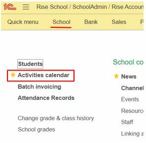 Activities calendar in Rise school