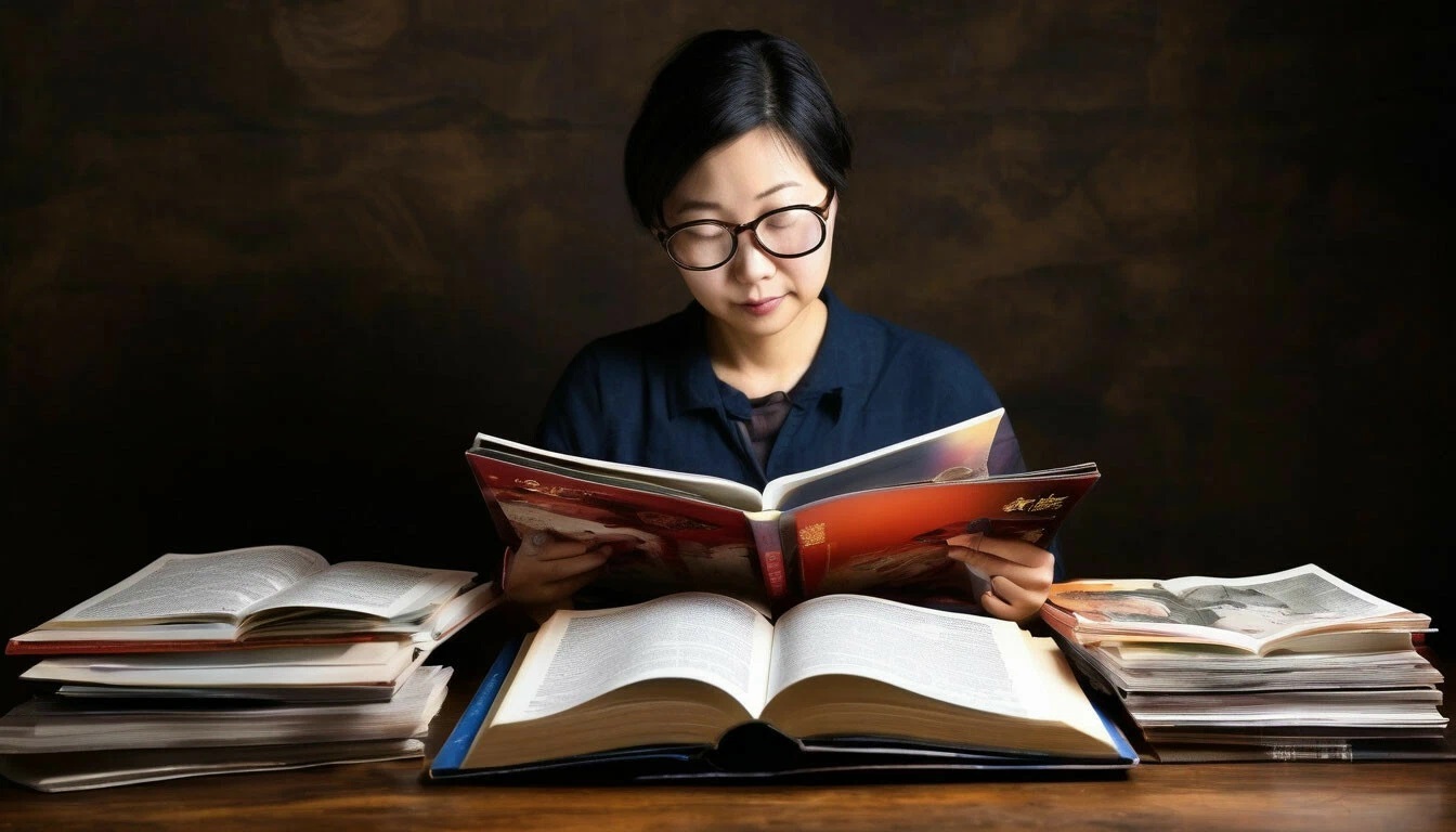 женщина читает книги на китайском