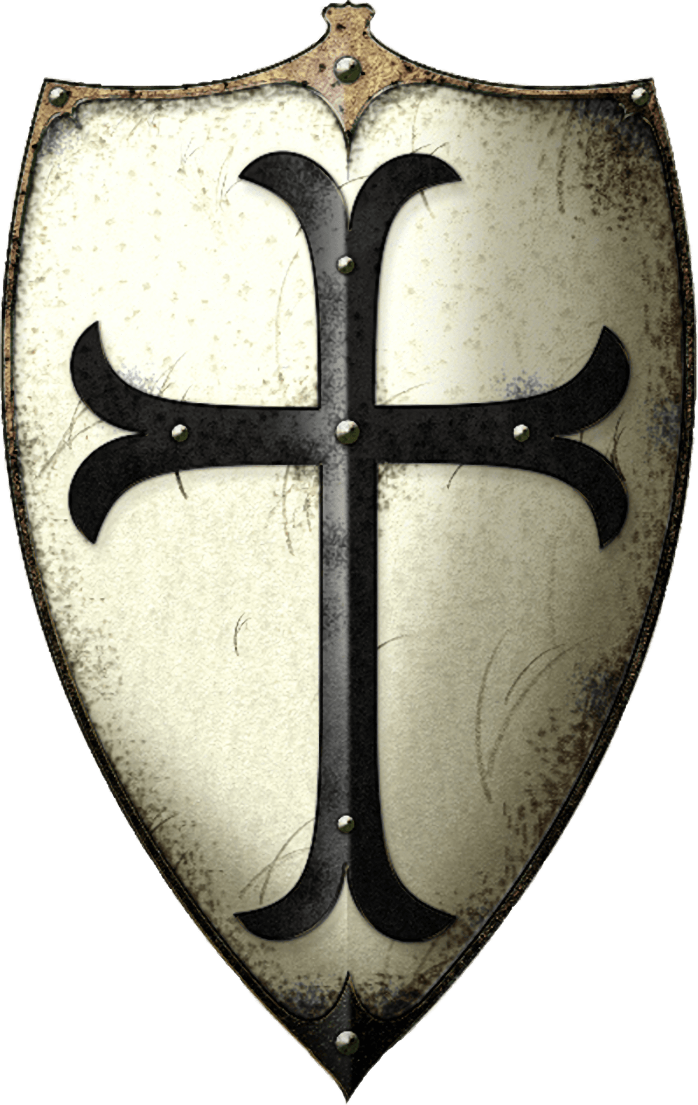 The light brown medieval shield with a dark cross.