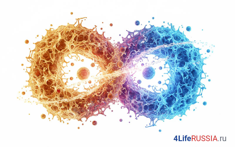 Абстрактный символ баланса клеточного и гуморального иммунитета — 4Life Transfer Factor Tri-Factor Formula