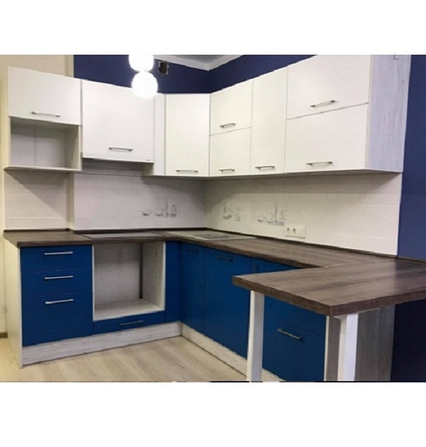 голубая углавая кухня на заказ