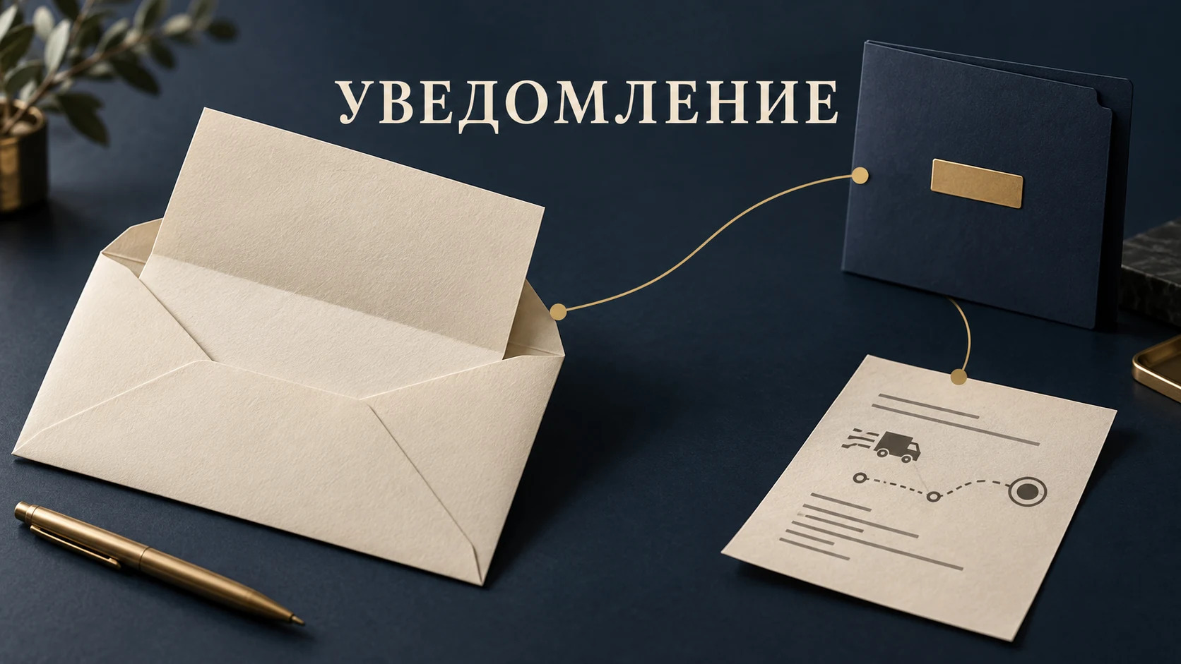Концептуальная иллюстрация уведомления: письмо, адресат и подтверждение доставки