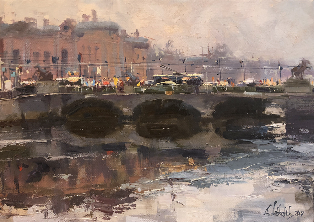 At the Anichkov Bridge. 2016. Oil on canvas