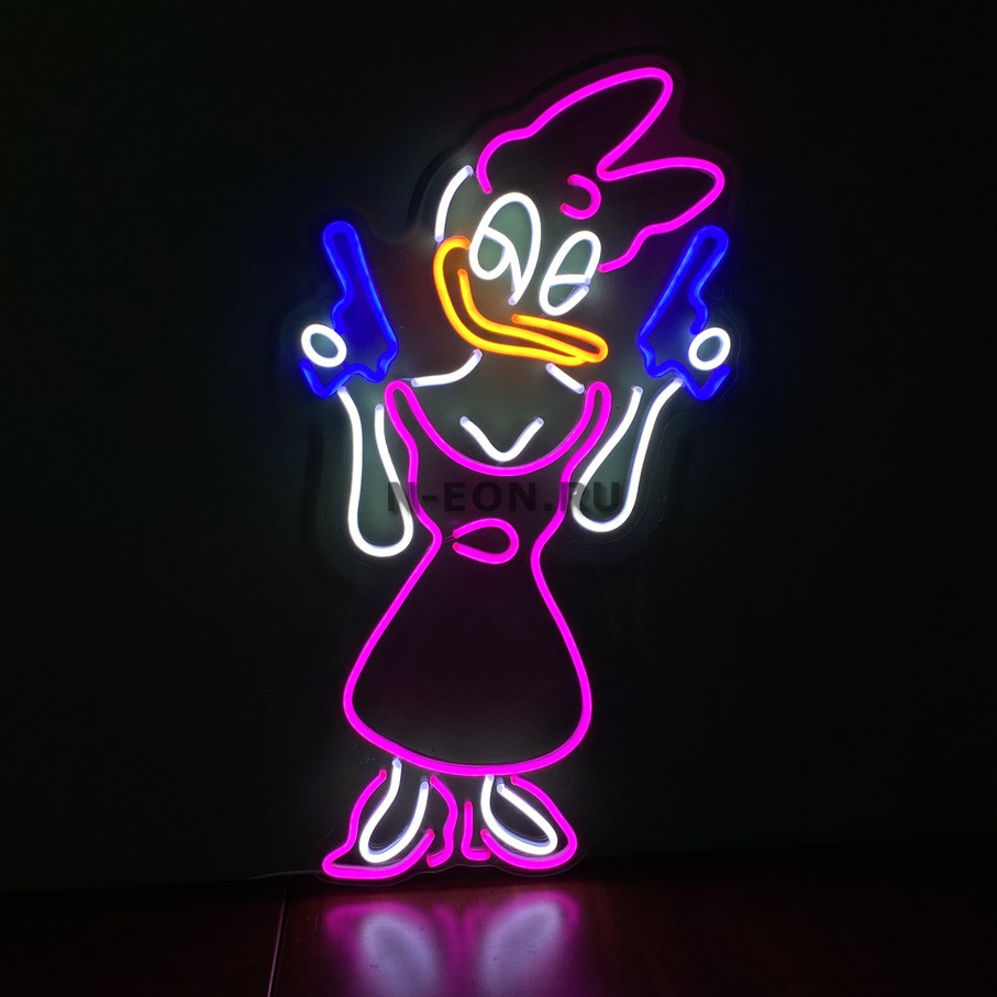 Daisy kachna neonový nápis se zbraněmi