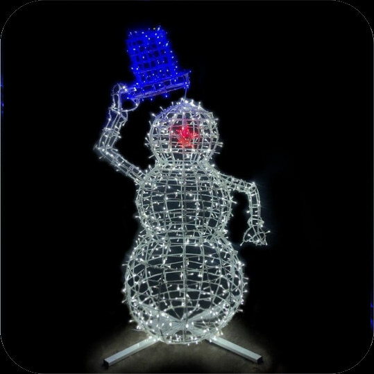 Объёмная световая фигура снеговика со шляпой от бренда Лайтово 