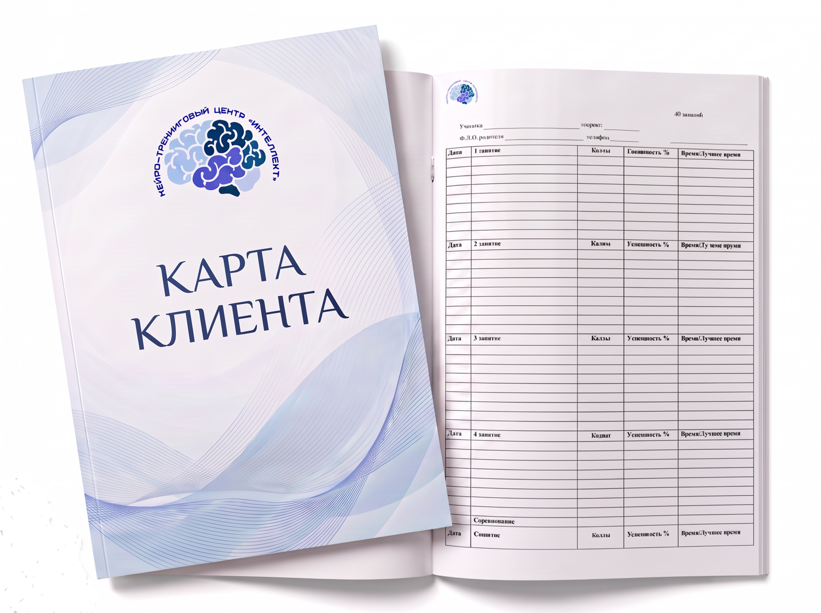 Карта результатов нейротренировок с динамикой показателей клиента
