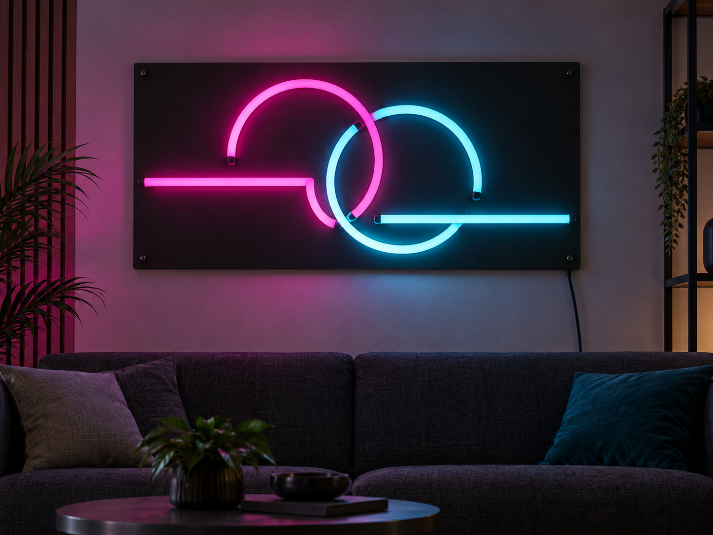 3D Рендер — двухцветная RGB-вывеска из гибкого неона