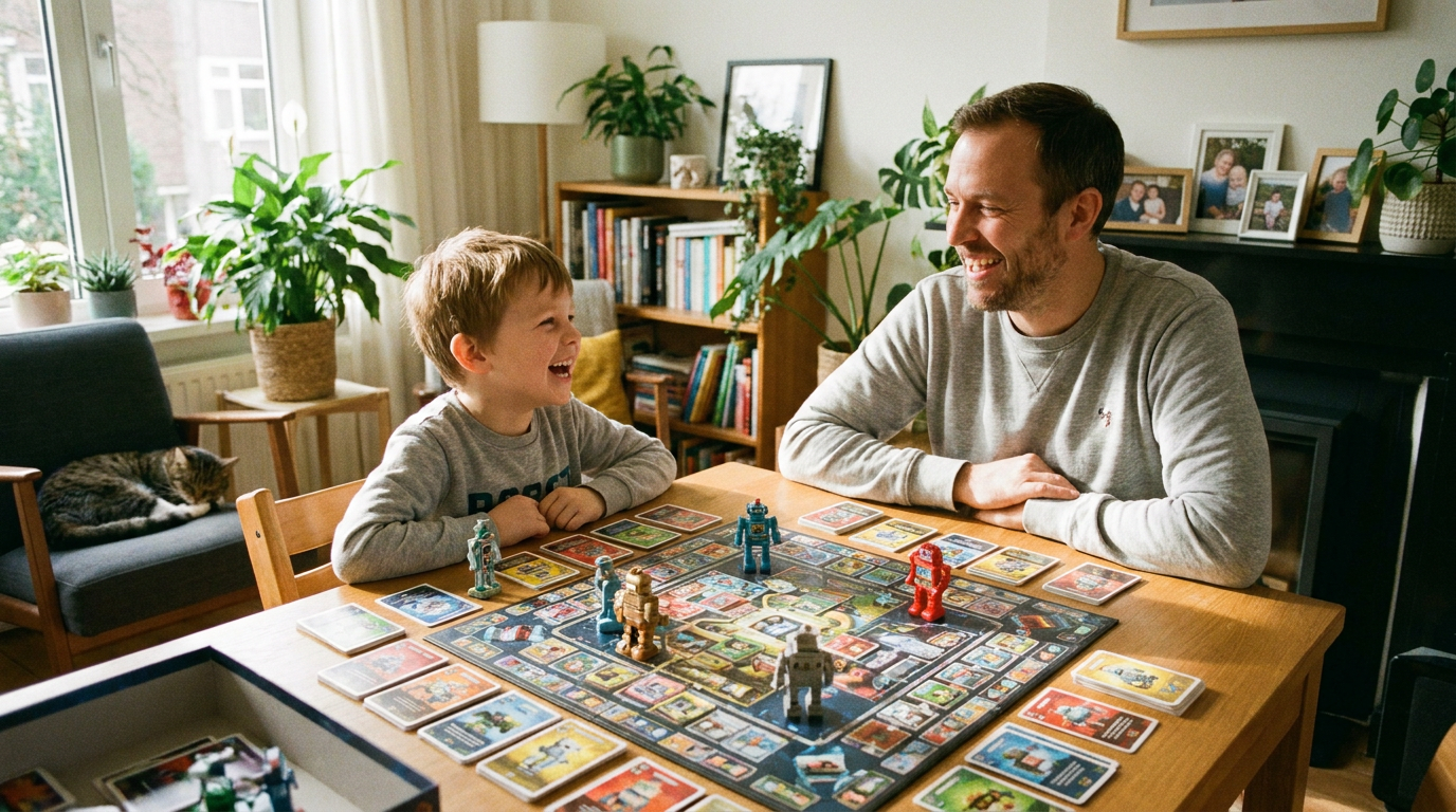 Логика для дошкольников: ребенок с родителями играет в настольную игру