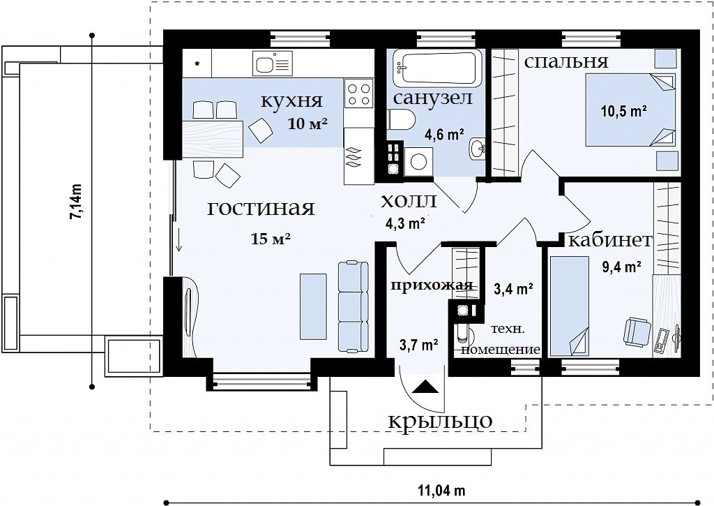 Дом 50 кв м проекты одноэтажных домов фото из газобетона