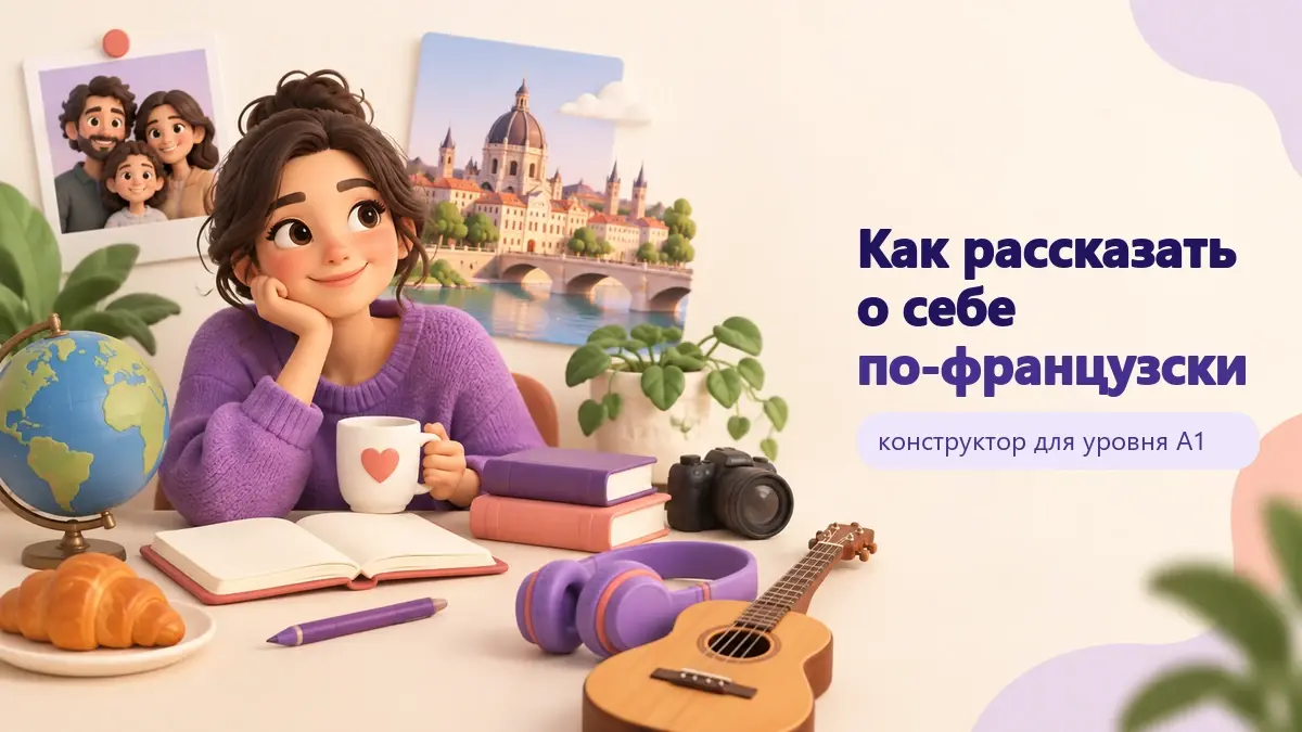 Обложка статьи «Как рассказать о себе по-французски»: тематическая учебная композиция LaRou