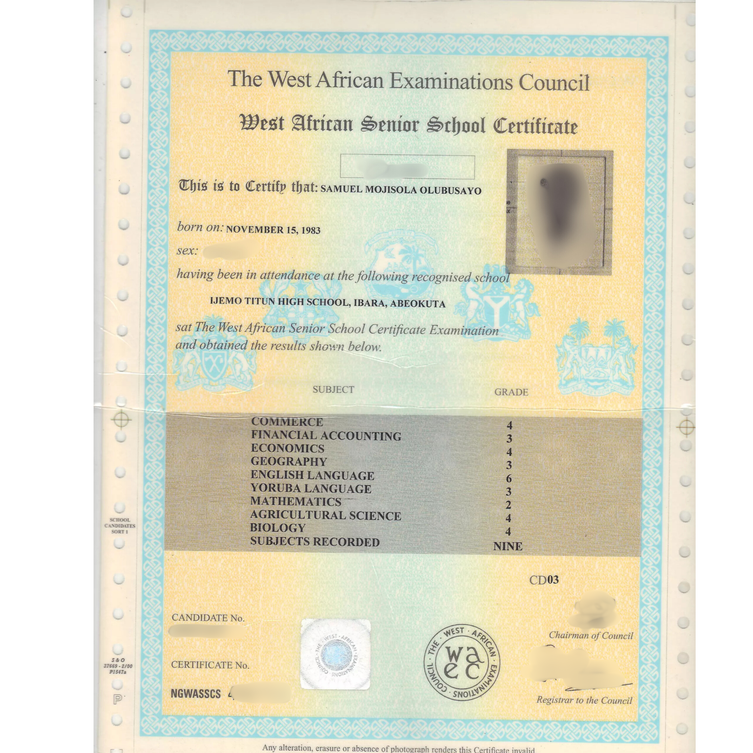 WAEC Certificate
