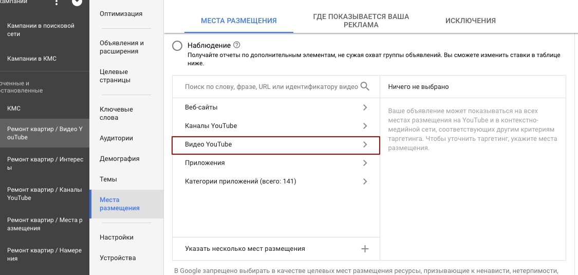 Выбор таргетинга