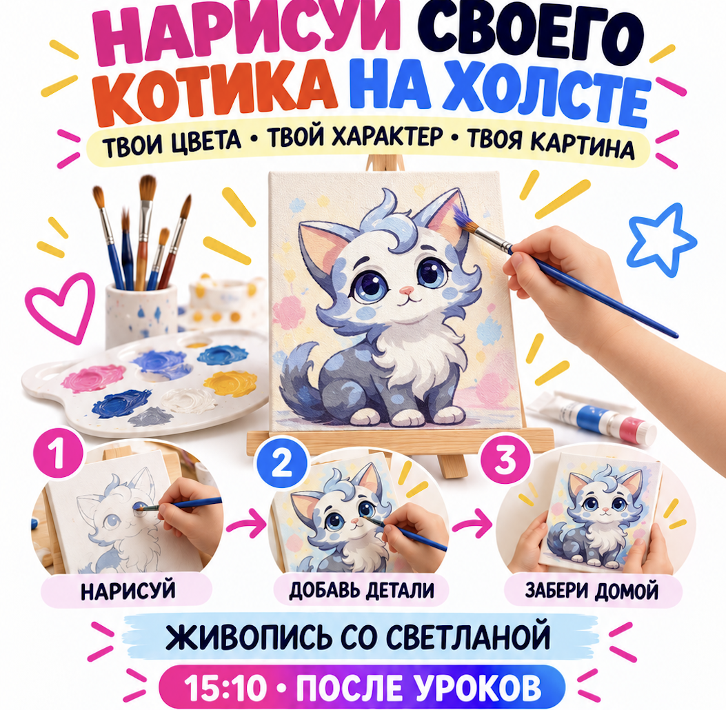 Творческий мастер-класс со Светланой — дети рисуют на холсте