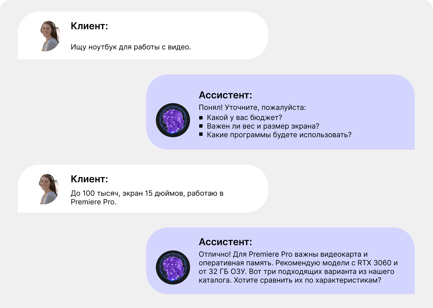 Диалог до покупки в интернет-магазине — подбор и консультация (ИИ-ассистент)