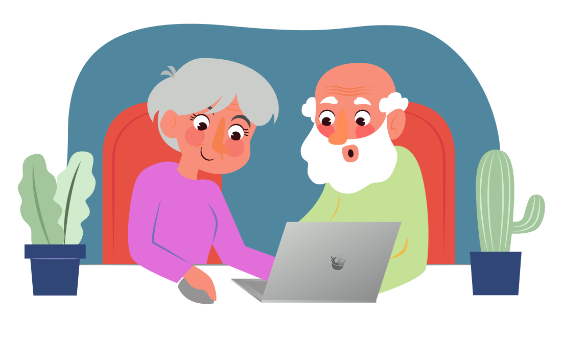 Пожилые мужчина и женщина за компьютером