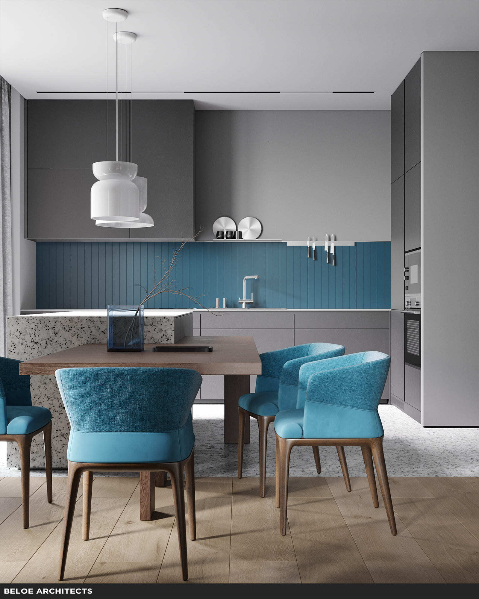 Дизайн кухни-столовой в квартире жилого комплекса Август Астры в Казани от студии beloe architects