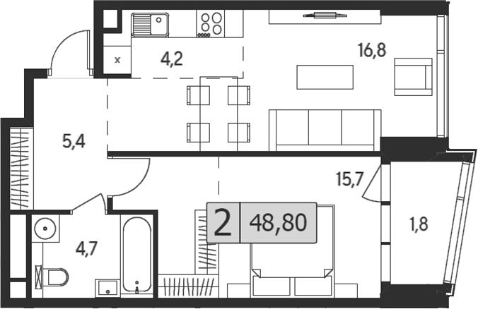 2-комн 48,80 м²