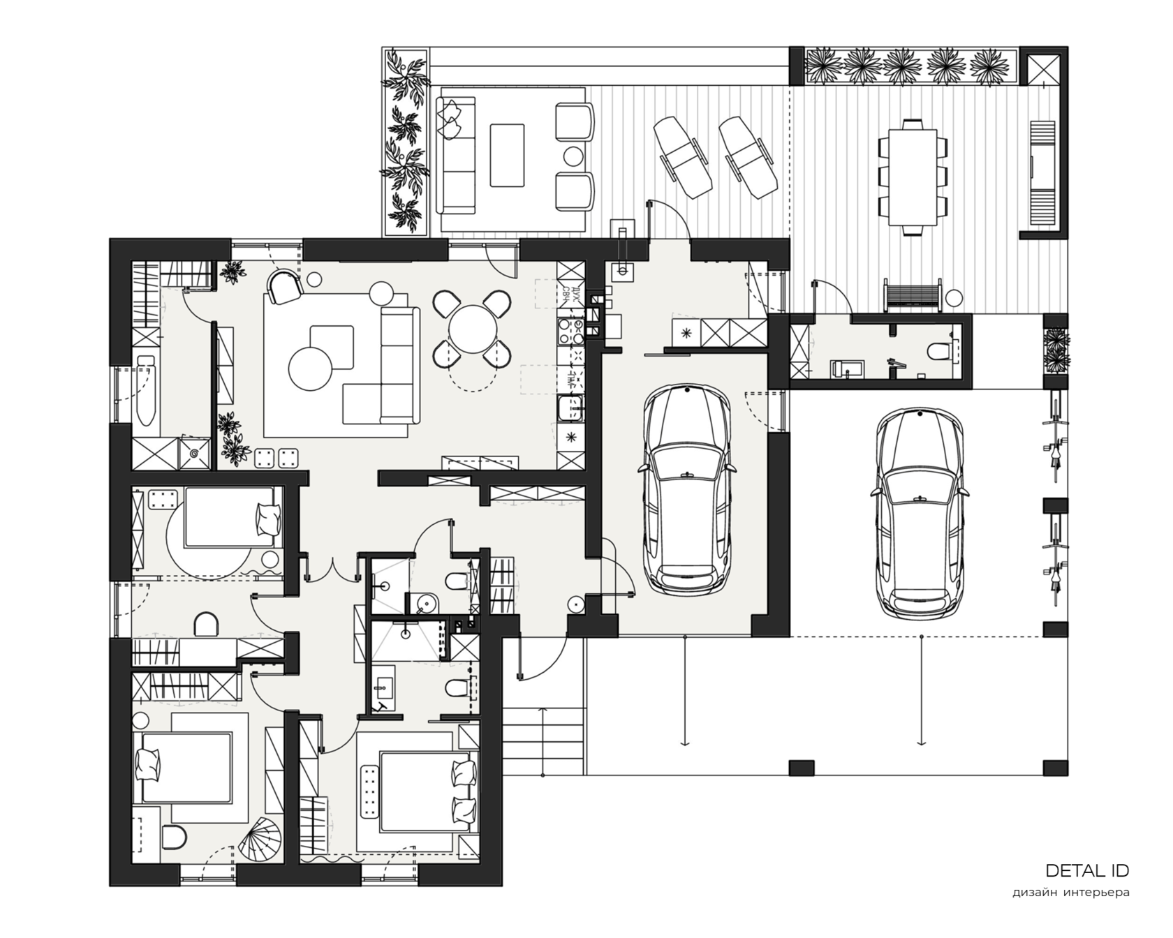 планировочное решение загородного дома от студии Detal ID