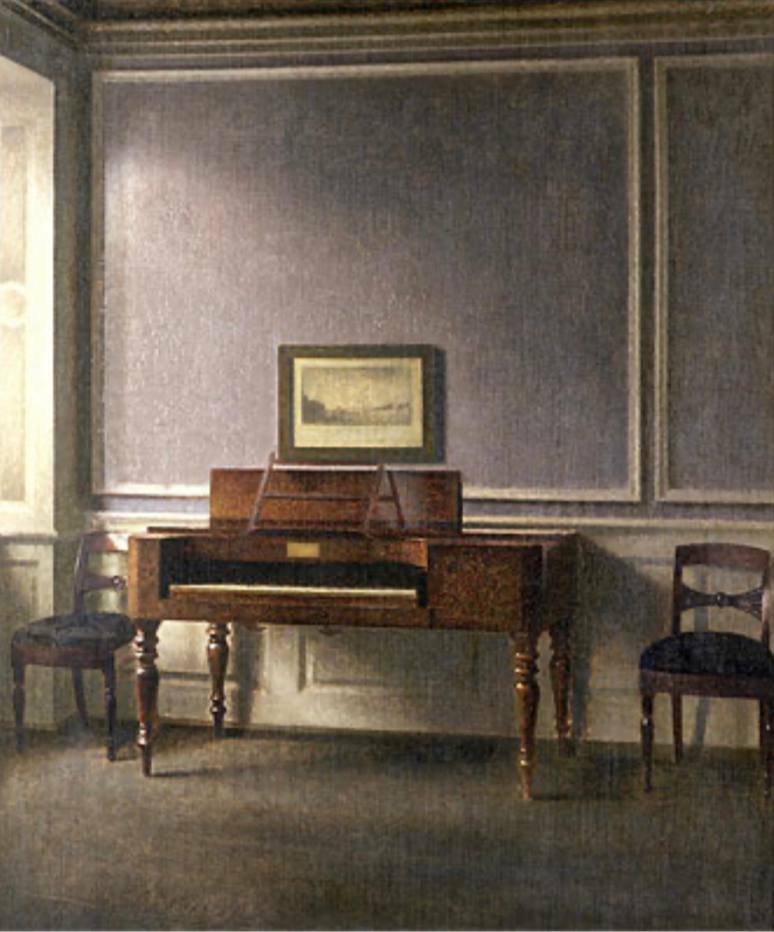 картина датского художника Вильгельм Хаммерсхёй, «Интерьер, музыкальная комната» 1907