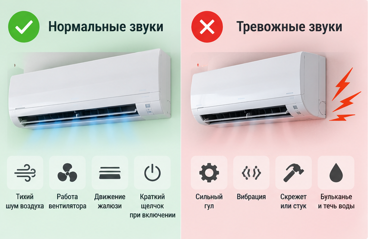 Нормальные и тревожные звуки кондиционера