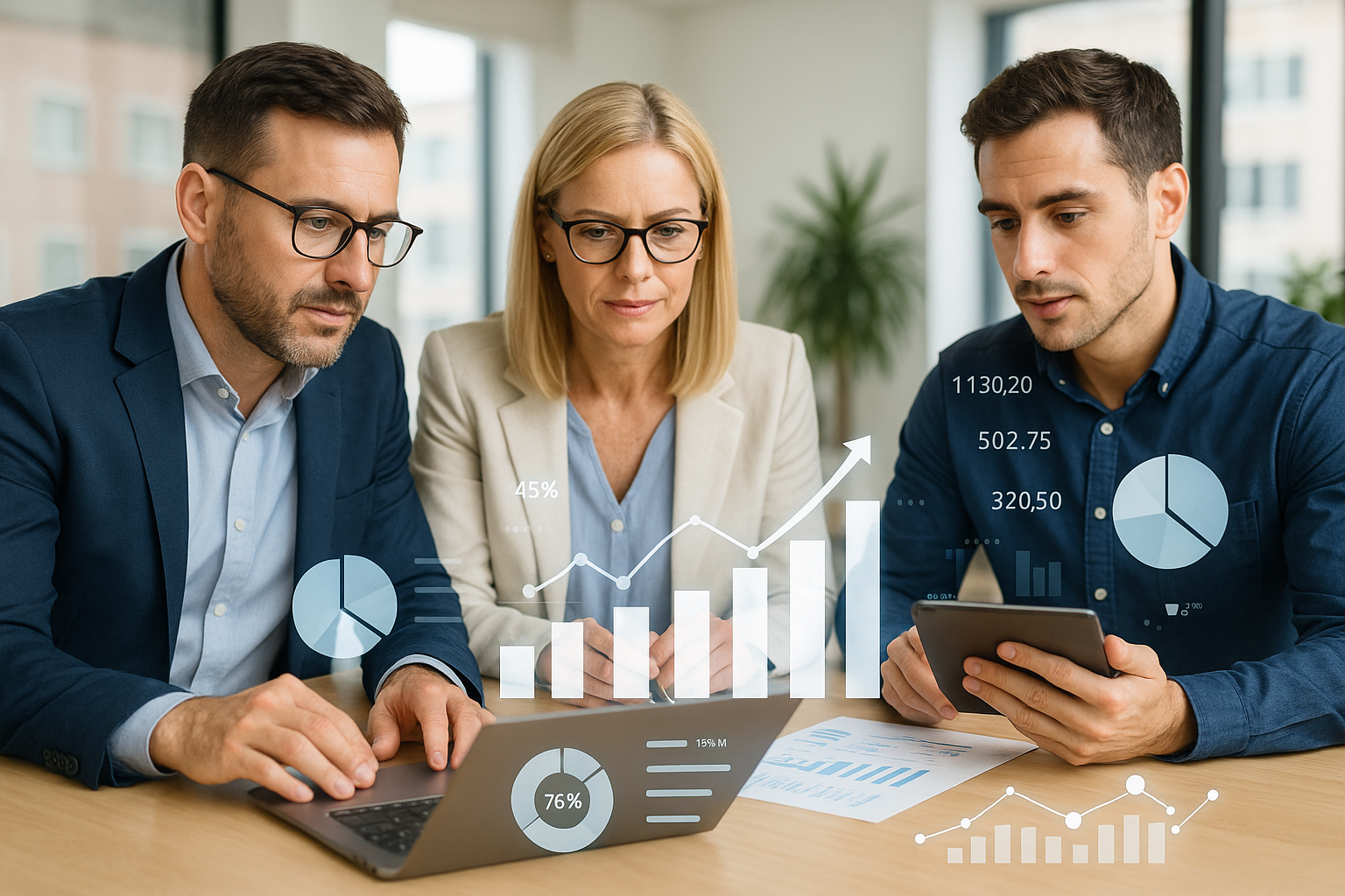 Business professional analyzing financial dashboard to make strategic business decisions
