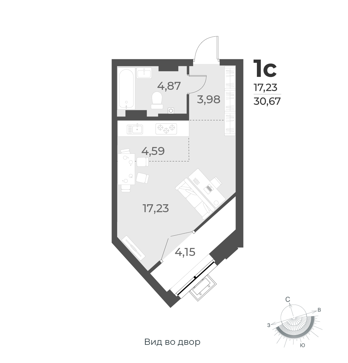 Планировка студии 31.67 м²