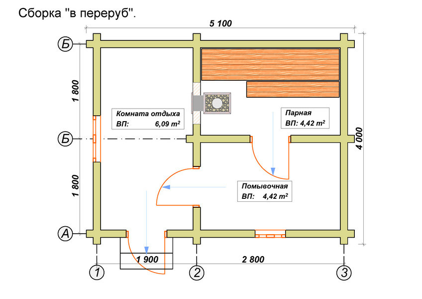 Проект бани 4 на 4 из бруса