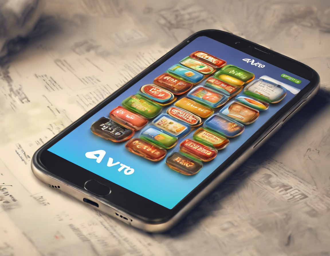 смартфон, отображающий приложение Авито с различными объявлениями, символизирующий привлечение клиентов