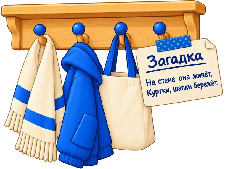 Настенная вешалка с курточкой, шарфом и сумкой и записка-загадка для домашнего квеста