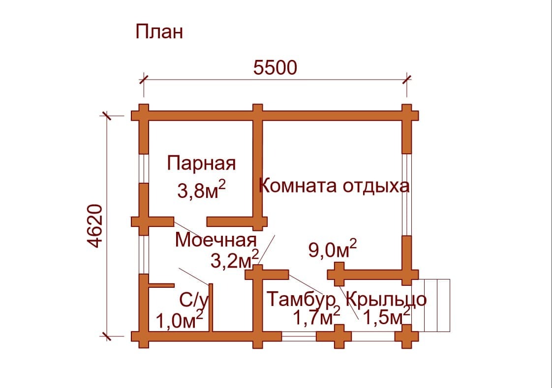 Проект бани с комнатой отдыха из газобетона