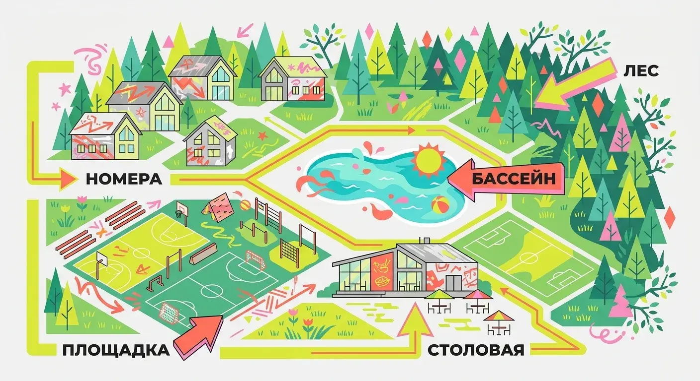 База отдыха Полет в Подмосковье - территория детского лагеря Атмосфера