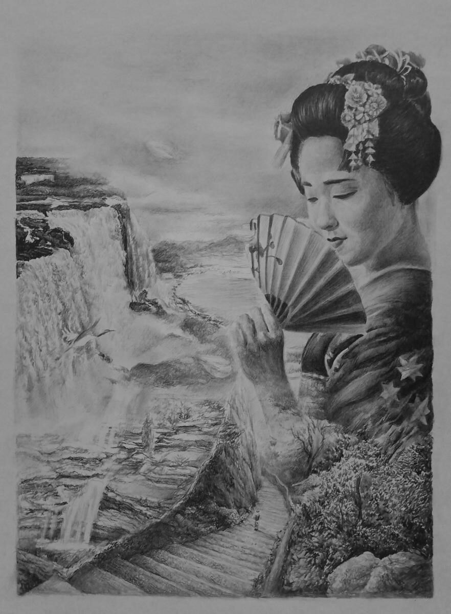 Гейша, девушка, купить картину, рисунки, графика рисунки, Япония, веер, нарисовать рисунок, романтика, водопад, рисунки графикой, японские картинки, рисунки карандашом, красивые рисунки, творчество, картины художников, графика купить, красивые картины, картины