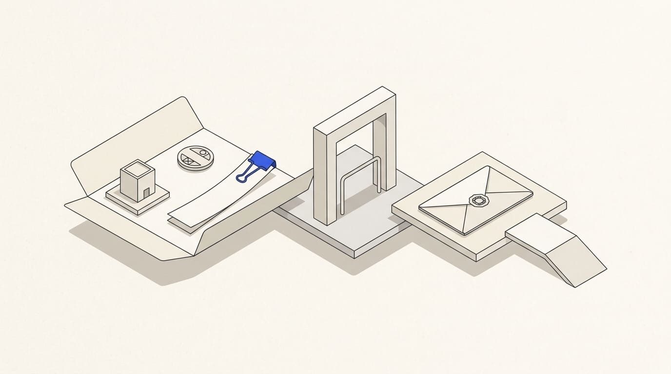 Company materials pass through a review gateway towards a personal email.
