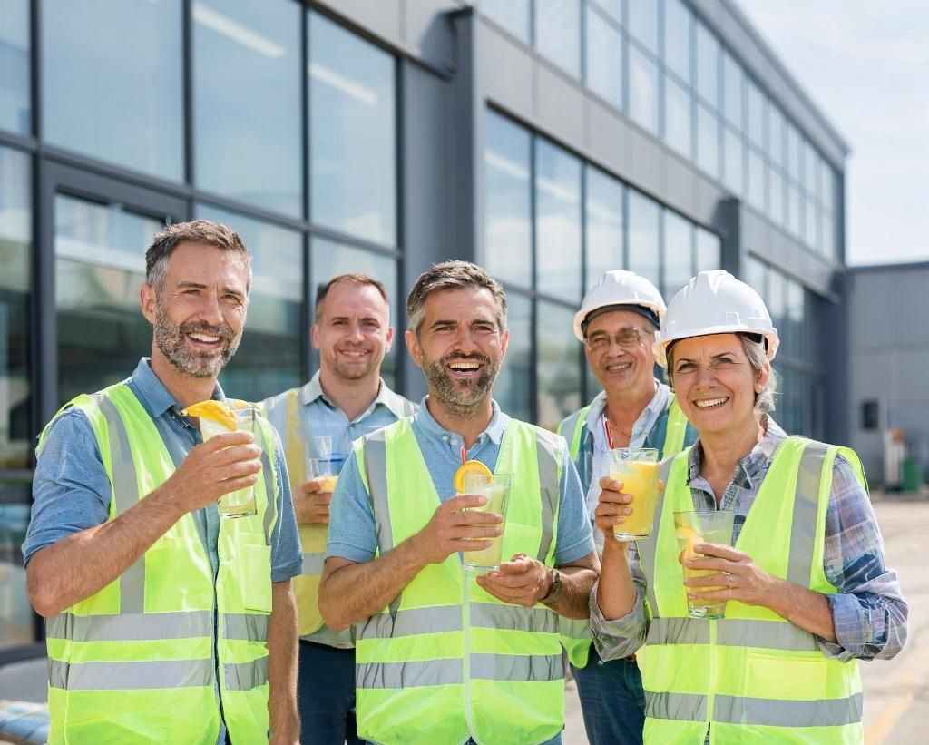 Работники предприятия в перерыве наслаждаются холодными напитками