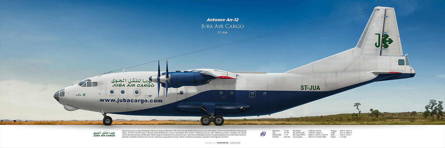 Aircraft profile Antonov-12 color design Juba Air Cargo