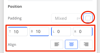 Change the align and paddings for the divider block