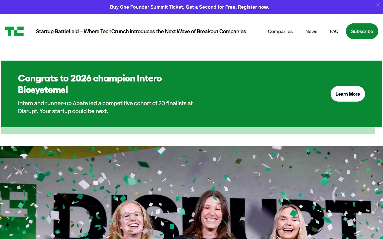 TechCrunch Startup Battlefield page screenshot (October 2026)