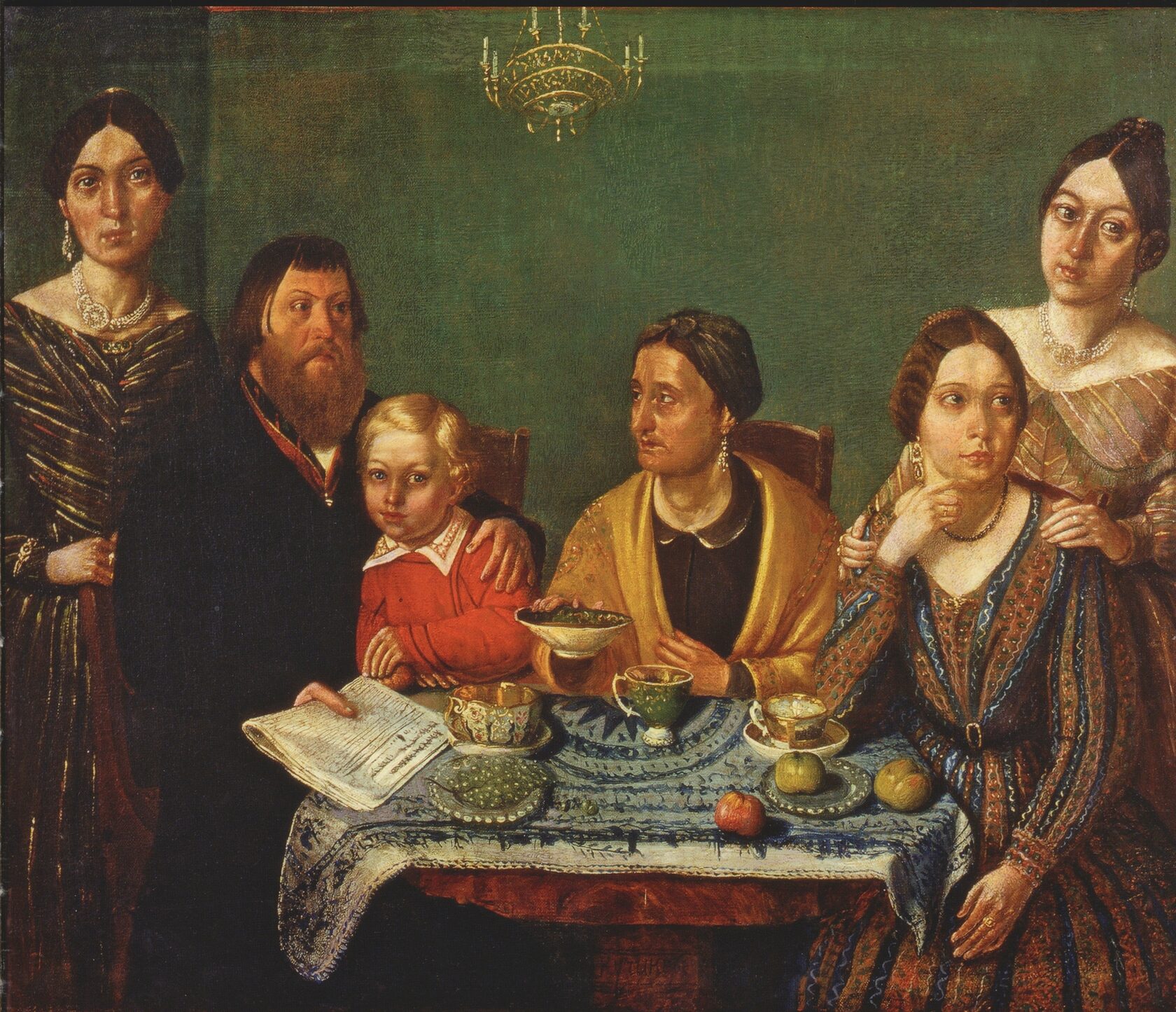 Предстала картина. Купецкая семья картина. Картина Купеческая семья в России 19 века. Купеческое чаепитие. Портрет семьи.
