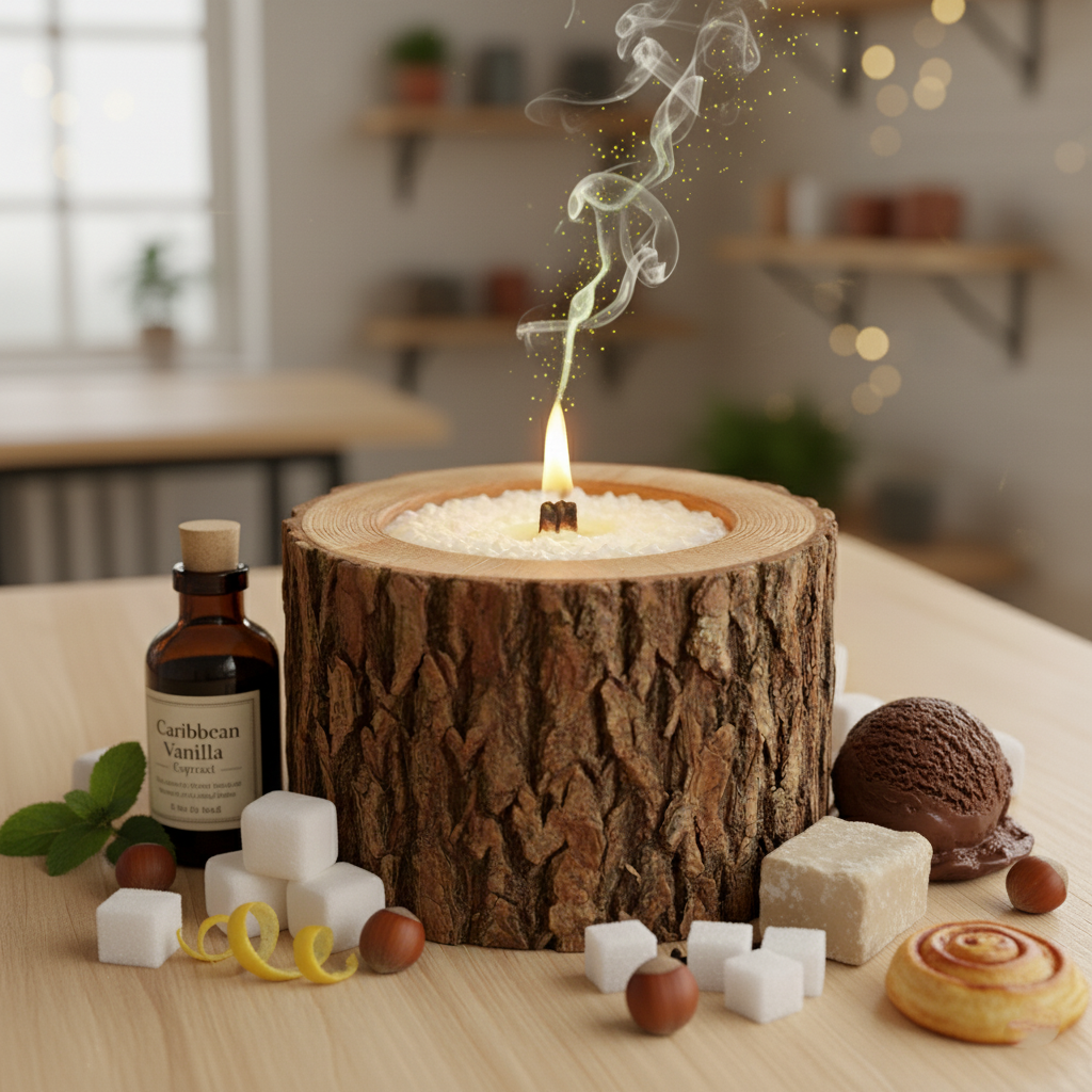 Свеча в спиле дерева с ароматом Мамин какао