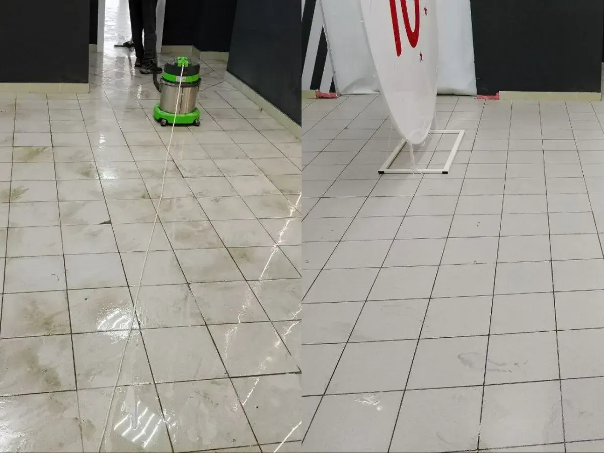 Мойка плиточного пола поломоечной машиной