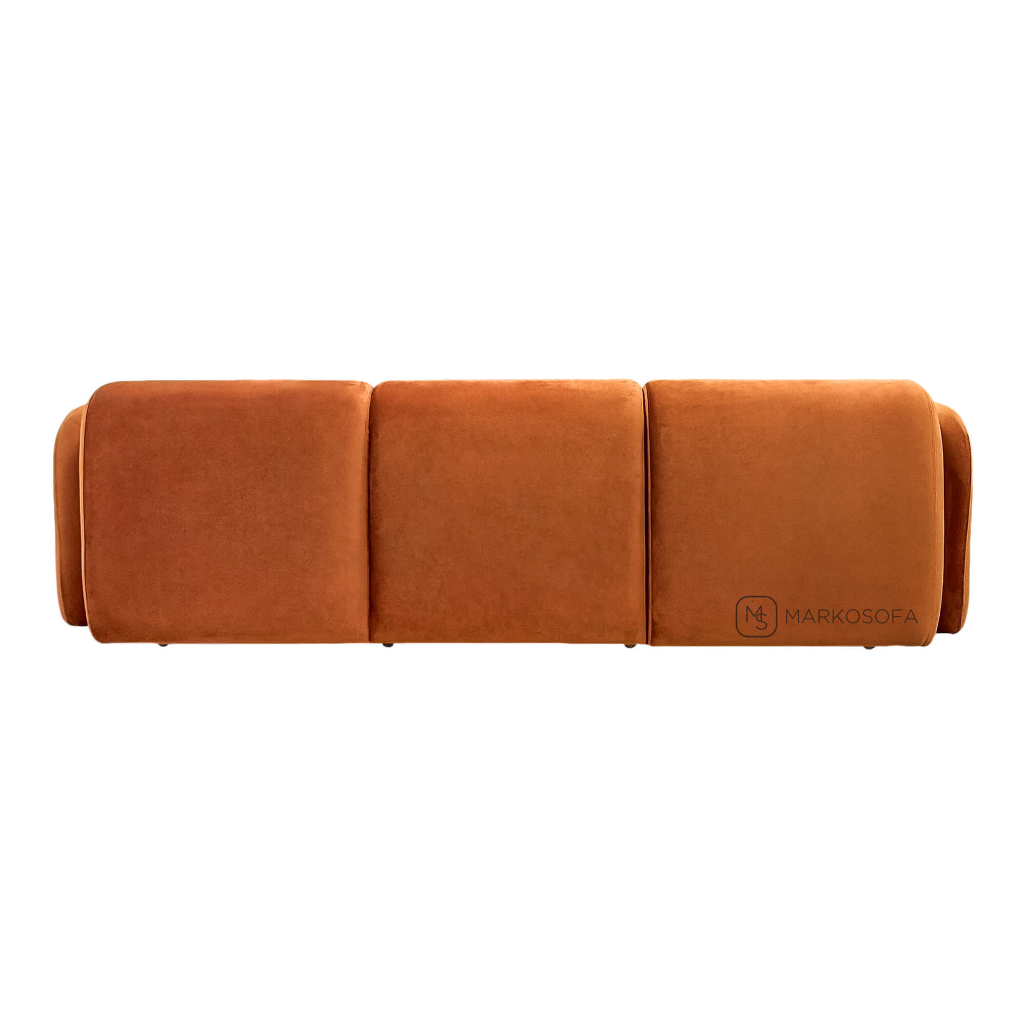 Реплика дивана Swell от Normann Copenhagen на заказ от фабрики Марко Софа в рыжем велюре на ножках из массива бука