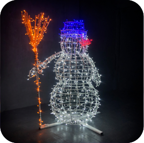 Объёмная световая фигура снеговика с метлой от бренда Лайтово 